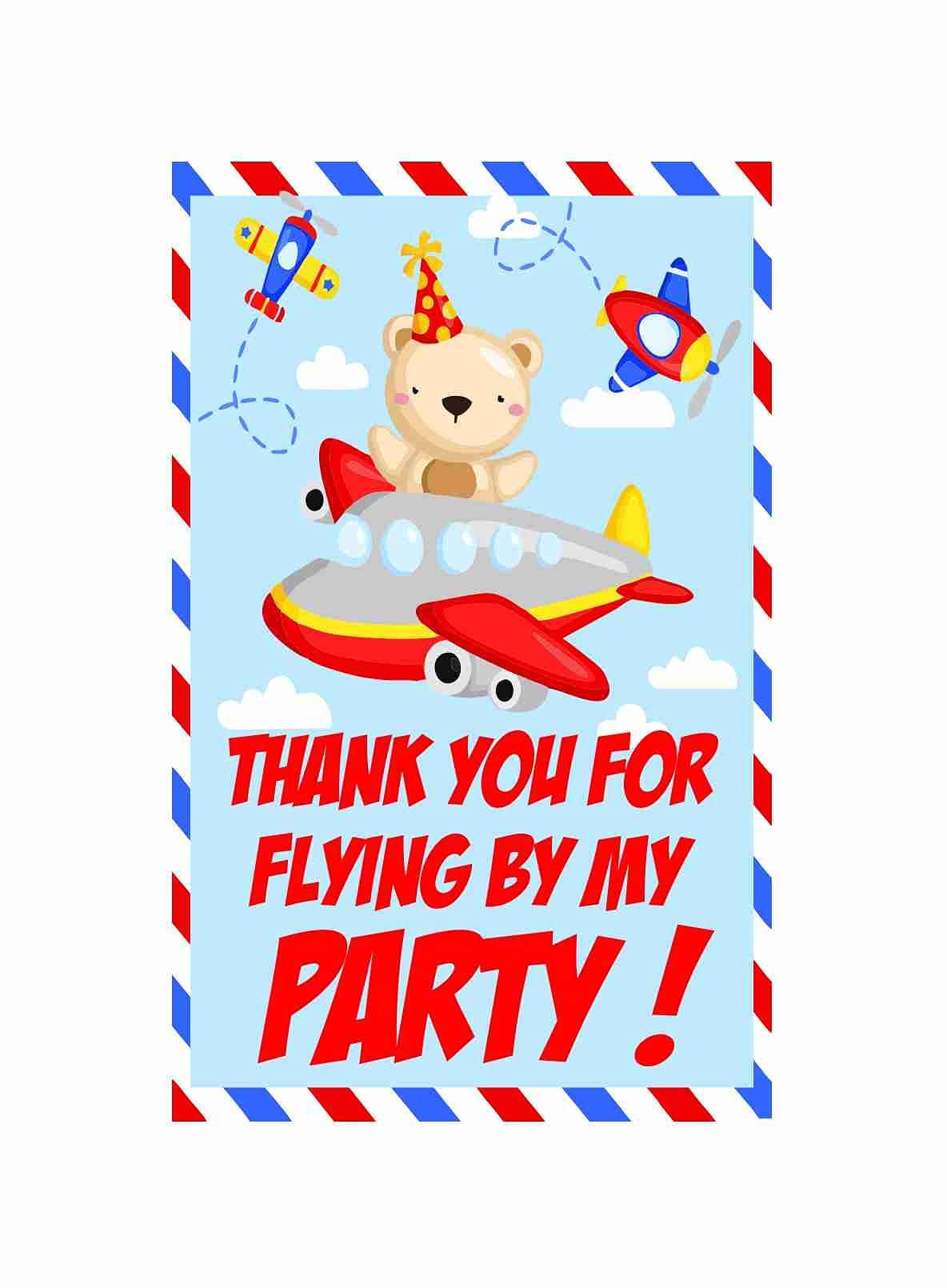 Aeroplane Theme Thank You Tags for Return Gifts - Blue & Red Airplane Birthday Party Favor Tags - 4x2.5 Inch Cardstock Gift Tags forBirthday, Pilot & Aviation Theme Decor (Thank You Tags -Pack of 20)