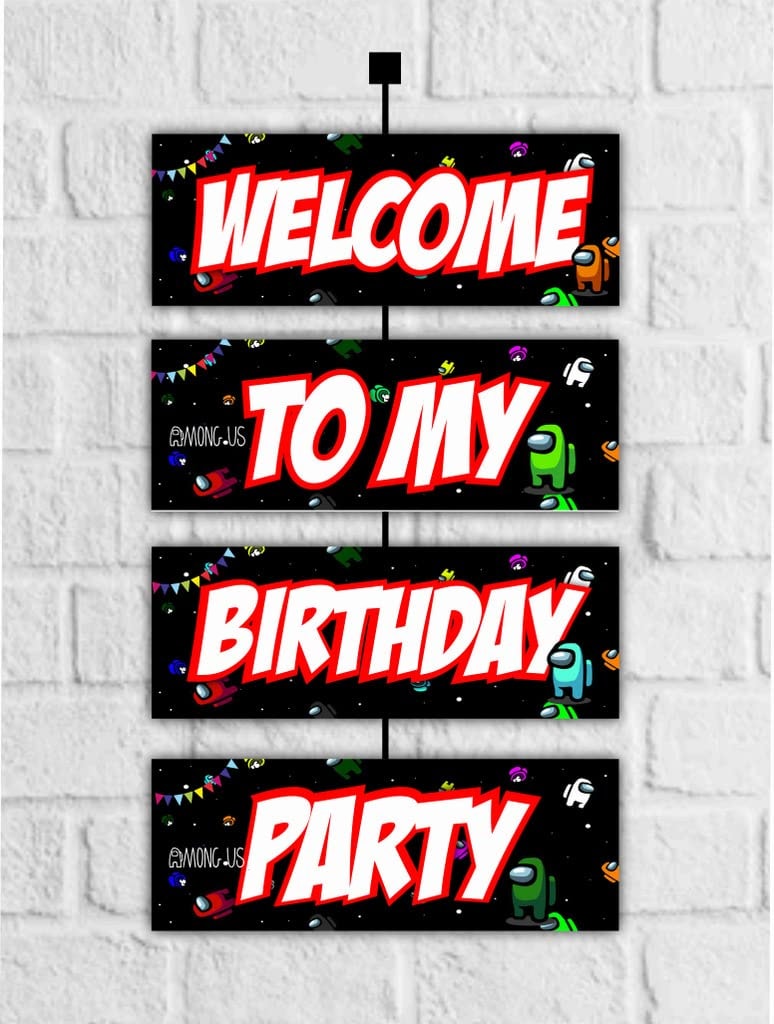 Balloonistics Among Theme 2.3 Ft Welcome Board Birthday Entrance Sign Multicolor Premium Cardstock Hanging Decoration (Welcome Outdoor Board)