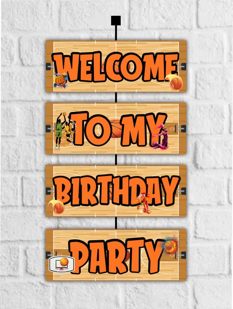 Balloonistics Basketball Theme Birthday Welcome Board 2.3 Feet Hanging Sports Sign for Indoor & Outdoor Decor Premium Cardstock Party Supply with Ribbons for Kids (Welcome Outdoor Board)