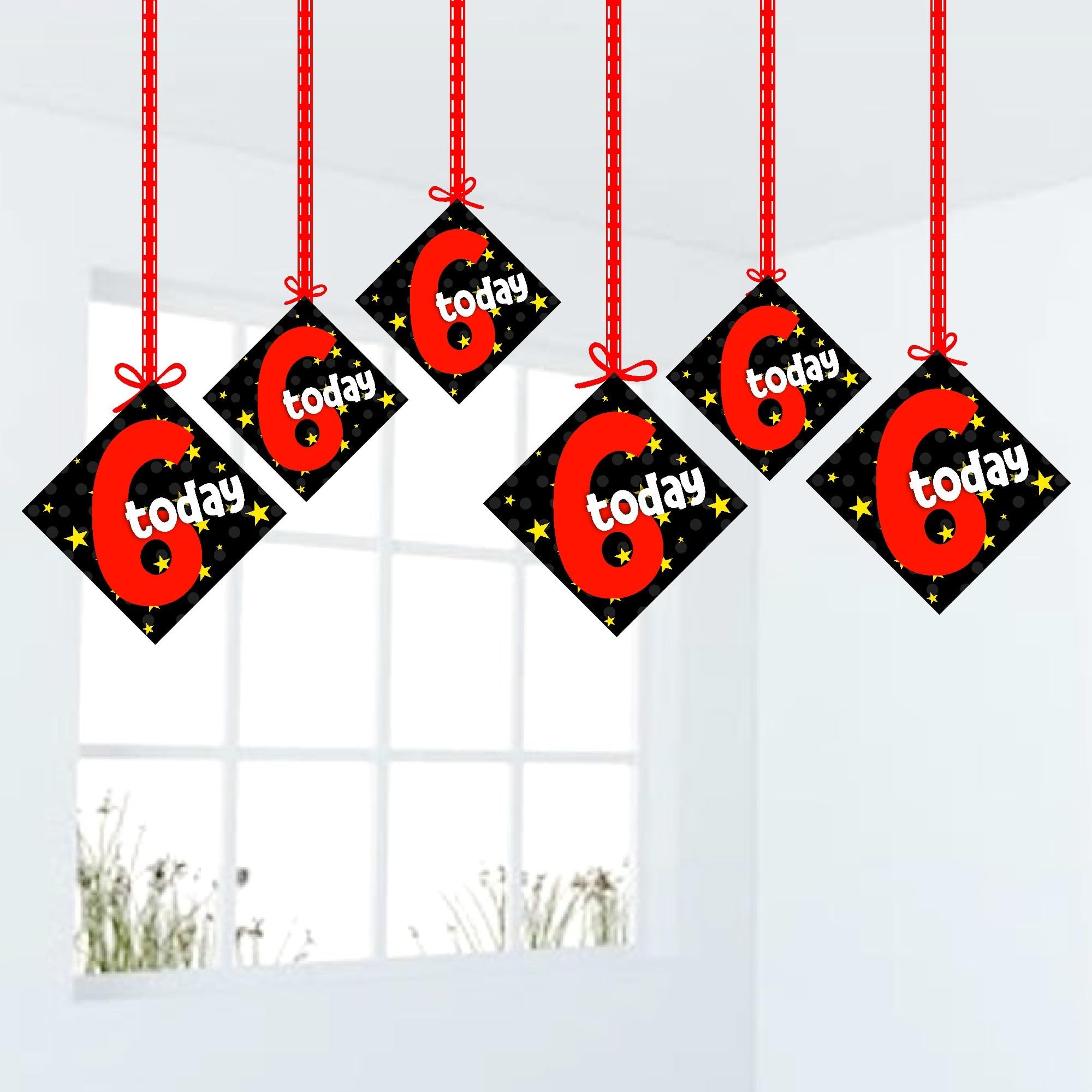 Balloonistics "I Am Six" 6th Birthday Hanging Decorations Double-Sided Cardstock with Ribbons Multicolor Party Supplies for Kids (Hangings - Pack of 12)