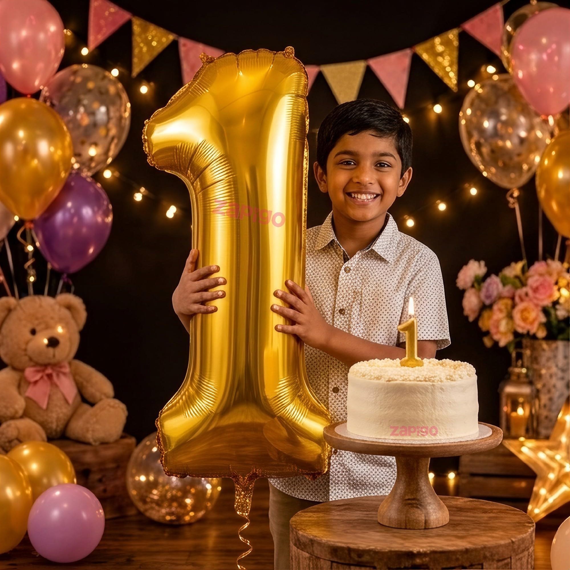 Balloonistics Gold 40-Inch Foil Number 1 Balloon with Matching Number Candle - Combo Set for 1st Birthday, Anniversary, Party Decoration, Photo Booth Backdrop, Cake Table Decor
