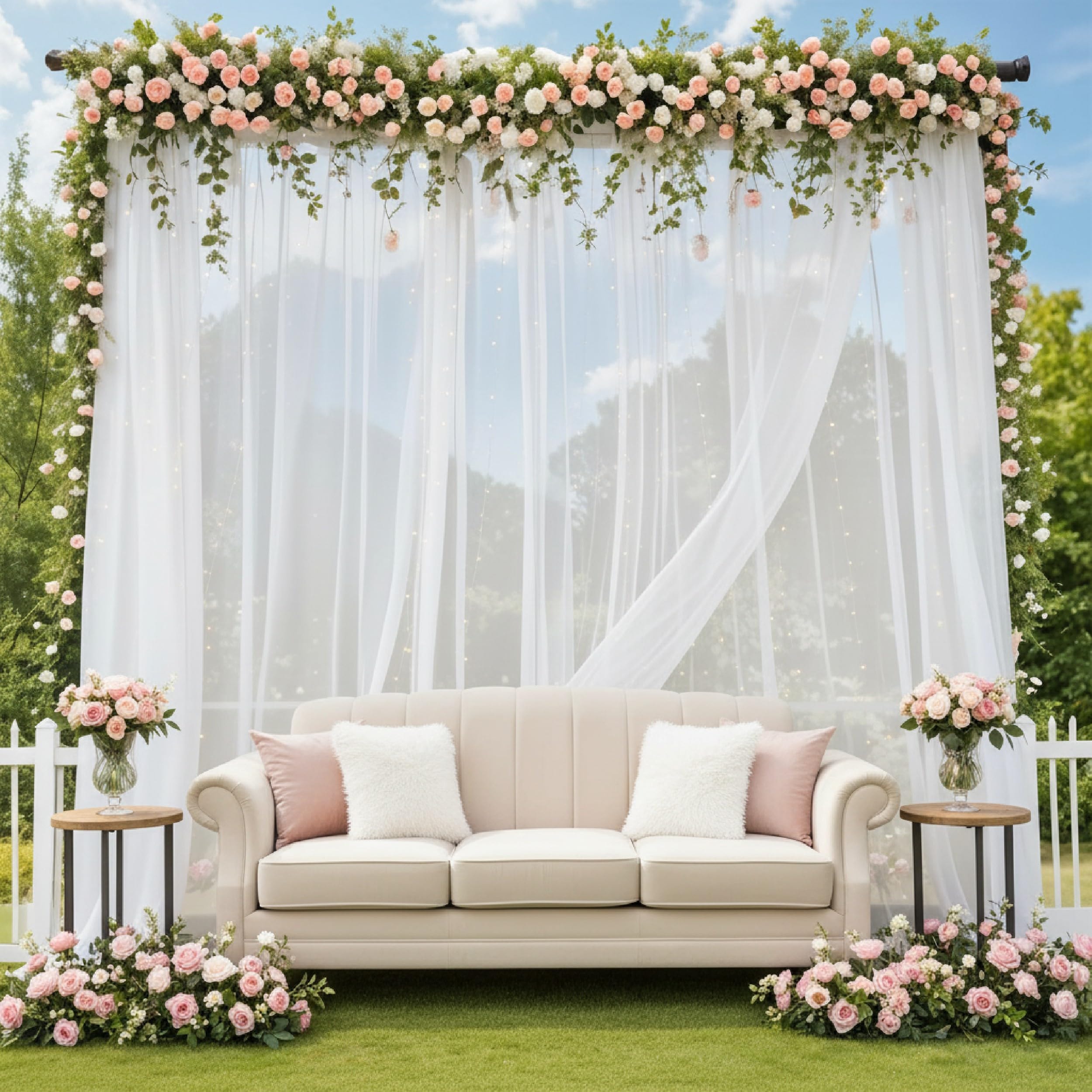 Balloonistics 3 Pcs White Net Curtain Backdrop Kit – Elegant Sheer Decor for Birthdays, Weddings & Anniversaries – Curtains with Ribbon – DIY Cabana Tent & Party Backdrop