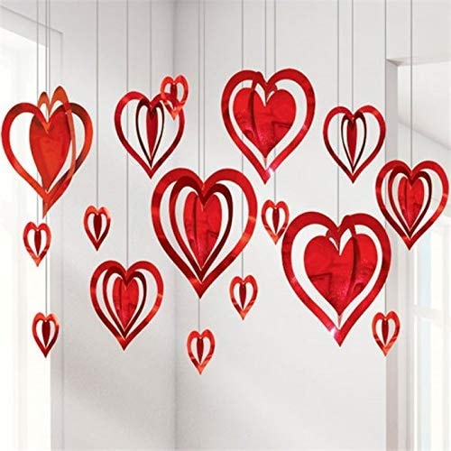 Balloonistics 3D Foil Heart Hanging Decoration – Red Metallic Hanging Foil Hearts for Valentine’s Day, Weddings & Party Décor – Pack of 5 Sets (80 Pieces Total)