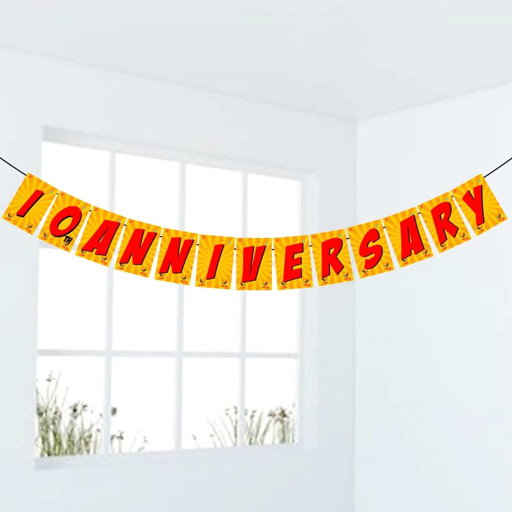 Balloonistics 10th Anniversary Banner Multicolor Cardstock Party Decorations for Party Includes Ribbon Backdrop Decor (Anniversary Banner)