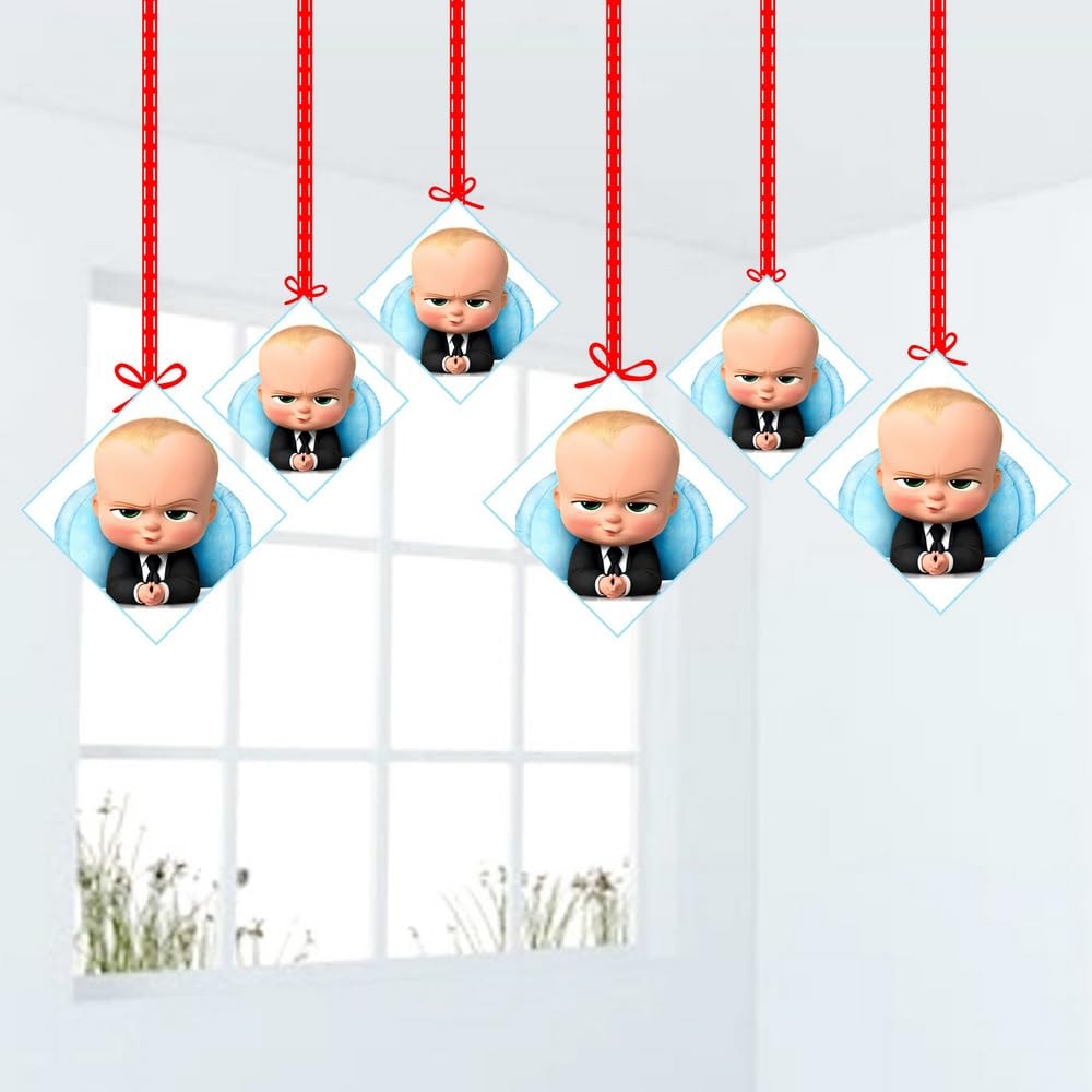 Balloonistics Baby Boss Theme Hanging Decorations Double-Sided Cardstock Party Hangings with Ribbons Decor for Boys Birthday (Hangings - Pack of 12)