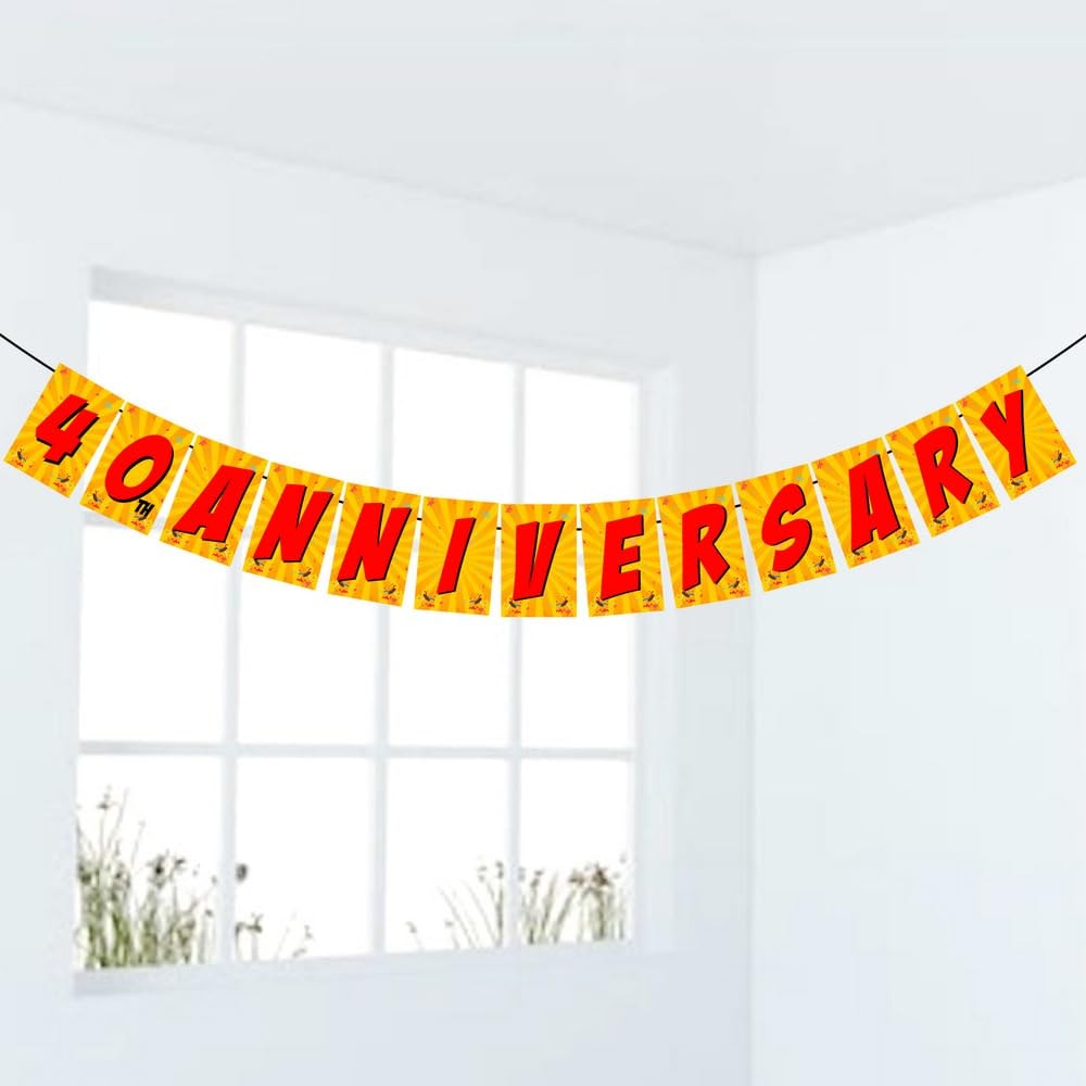 Balloonistics 40th Anniversary Banner Multicolor Cardstock Party Decorations for Party Includes Ribbon Backdrop Decor (Anniversary Banner)