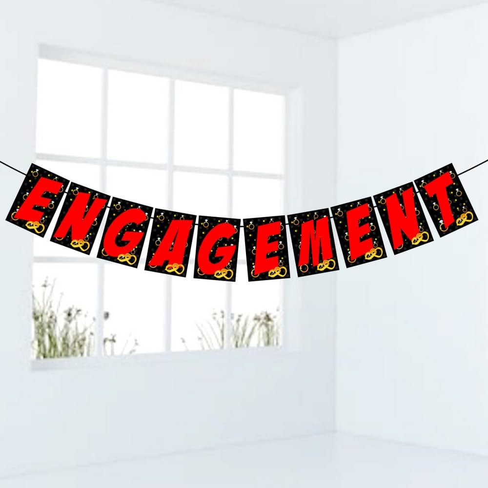 Balloonistics Engagement Theme Banner Large Multicolor Backdrop Premium Cardstock Engagement Party Decorations with Ribbon