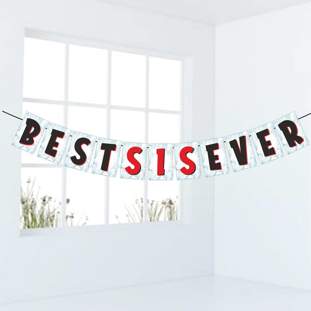 Balloonistics "Best Sister" Theme Banner - Premium Multicolor Cardstock Bunting for Sister's Celebration - World’s Best Sister Party Backdrop, Sibling Appreciation & Room Decorations (Best Sis Banner)