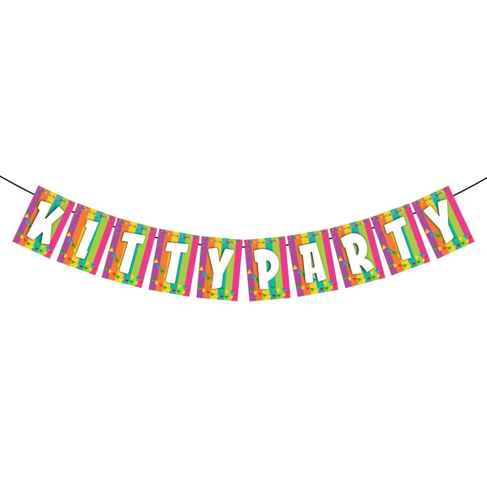 Balloonistics Elegant Kitty Party Banner - Shimmering Pink & Gold High-Tea Party Decorations - Premium Cardstock Bunting with Satin Ribbon, Stylish Ladies' Luncheon & Social Club Party Backdrop