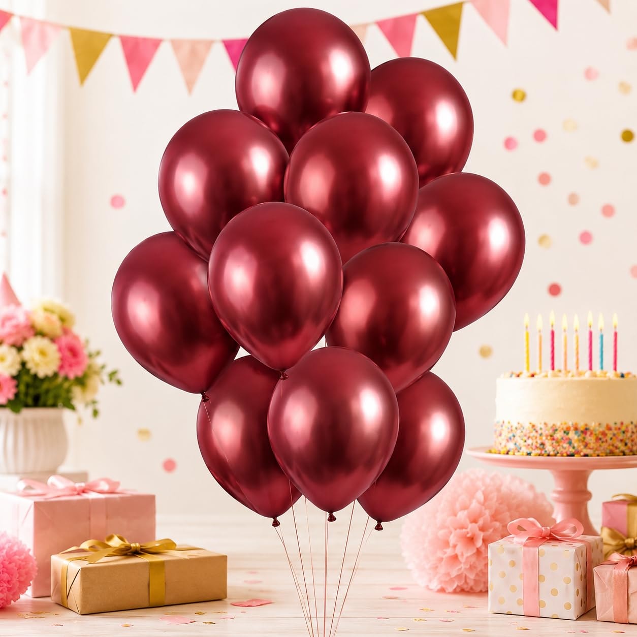 Balloonistics 25-Pack Metallic Pearl Finish Maroon Latex Balloons – Shiny Deep Red Balloons for Wedding, Anniversary, Elegant Birthday & Festive Decoration