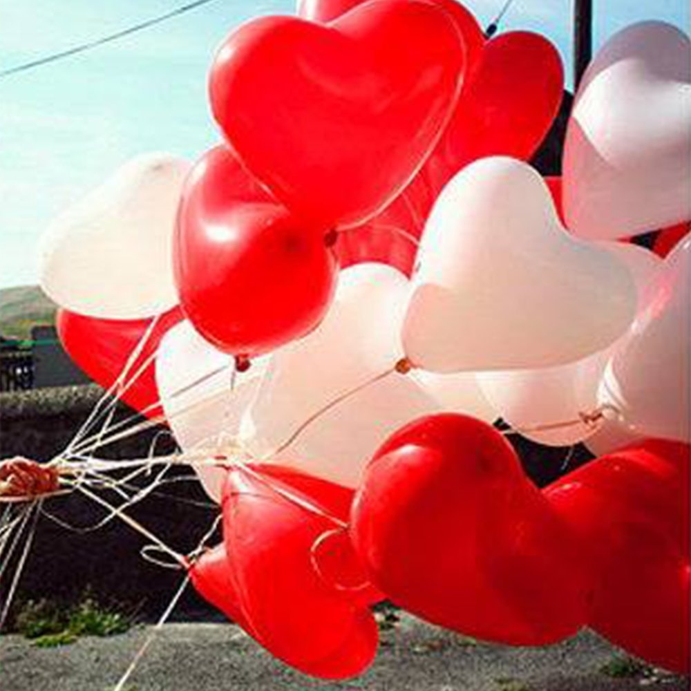 Balloonistics Heart Shaped Red & White Balloons – Pack of 50 Party Balloons for Valentine's, Anniversaries & Celebrations