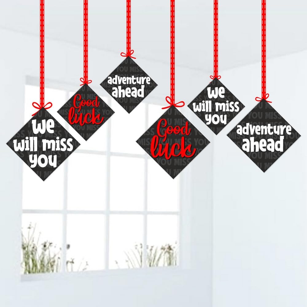 Balloonistics We Will Miss You Hanging Decorations - Pack of 12 Double-Sided Cardstock Cutouts with Satin Ribbons - Elegant Farewell, Retirement & Going Away Party Decor - 2-Sided High-Definition Print(Hangings - Pack of 12)