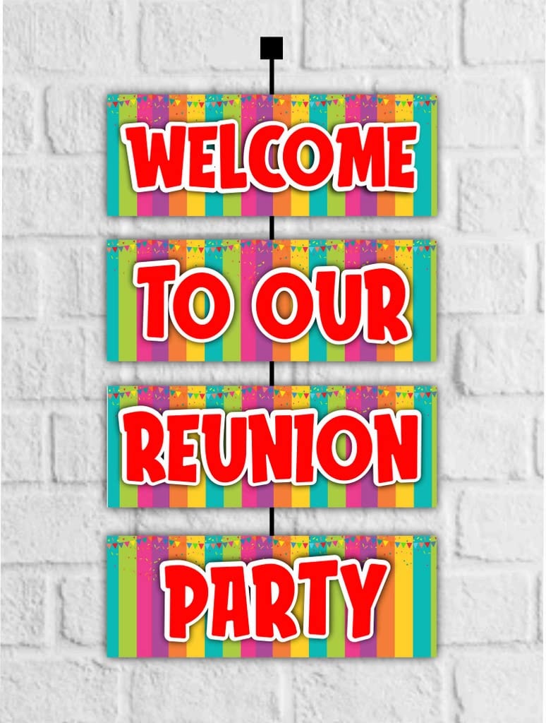 Balloonistics Reunion Theme Welcome Sign Board - 2.3 Feet Large Cardstock Door Hanging - Family Reunion, School Class & Friends Get-Together Party Decorations - Includes Elegant Hanging Ribbons, Indoor & Outdoor "Welcome Home" Backdrop (Welcome Outdoor Board)