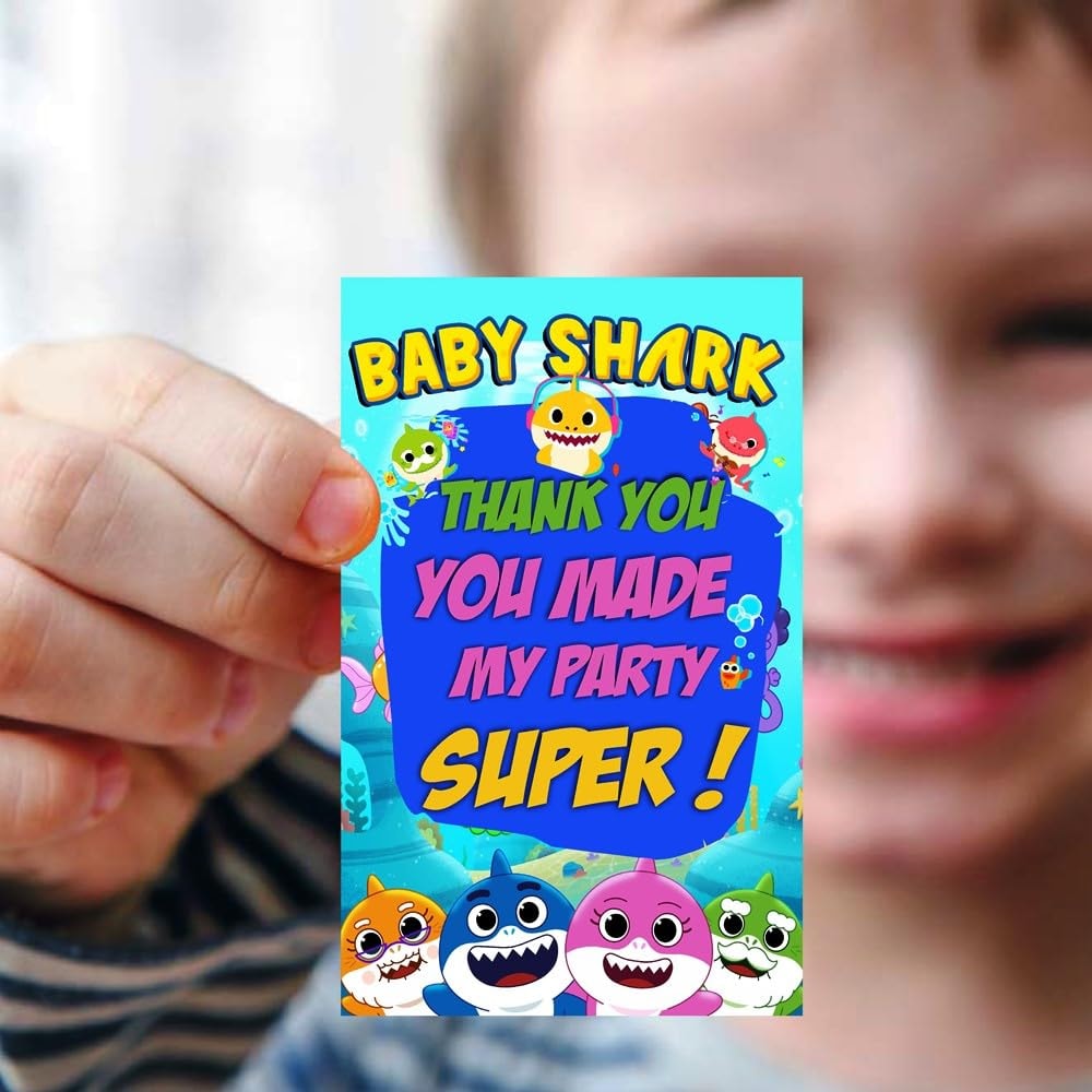 Balloonistics Baby Shark Theme Thank You Cards – Premium Cardstock Return Gift Tags for Kids’ Baby Shark Birthday Party Favours (Pack of 20)
