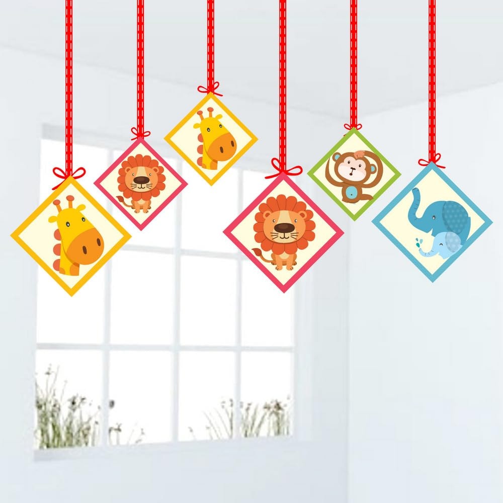 Balloonistics Jungle Animals Hanging Decorations Double-Sided Cardstock Party Ceiling Decor Birthday Backdrop, Zoo Animal Decor for Boys & Girls (Hangings - Pack of 12)
