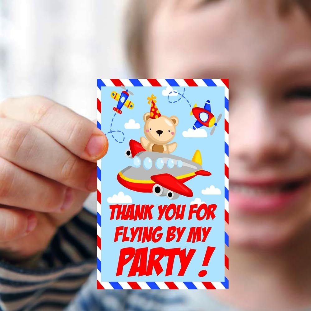 Balloonistics Aeroplane Theme Thank You Cards – Premium Cardstock Return Gift Tags for Kids’ Aeroplane & Aviation Birthday Party Favours (Pack of 20)