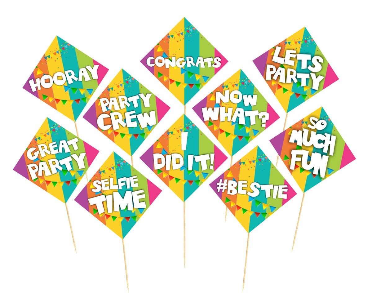 Balloonistics "Congrats" Photo Booth Props (Pack of 10) - Congratulations Graduation & Promotion Party Decorations - Single-Sided Cardstock Photo Props with Bamboo Sticks for Weddings, Graduations & Success Parties (Photo Props - Pack of 10)