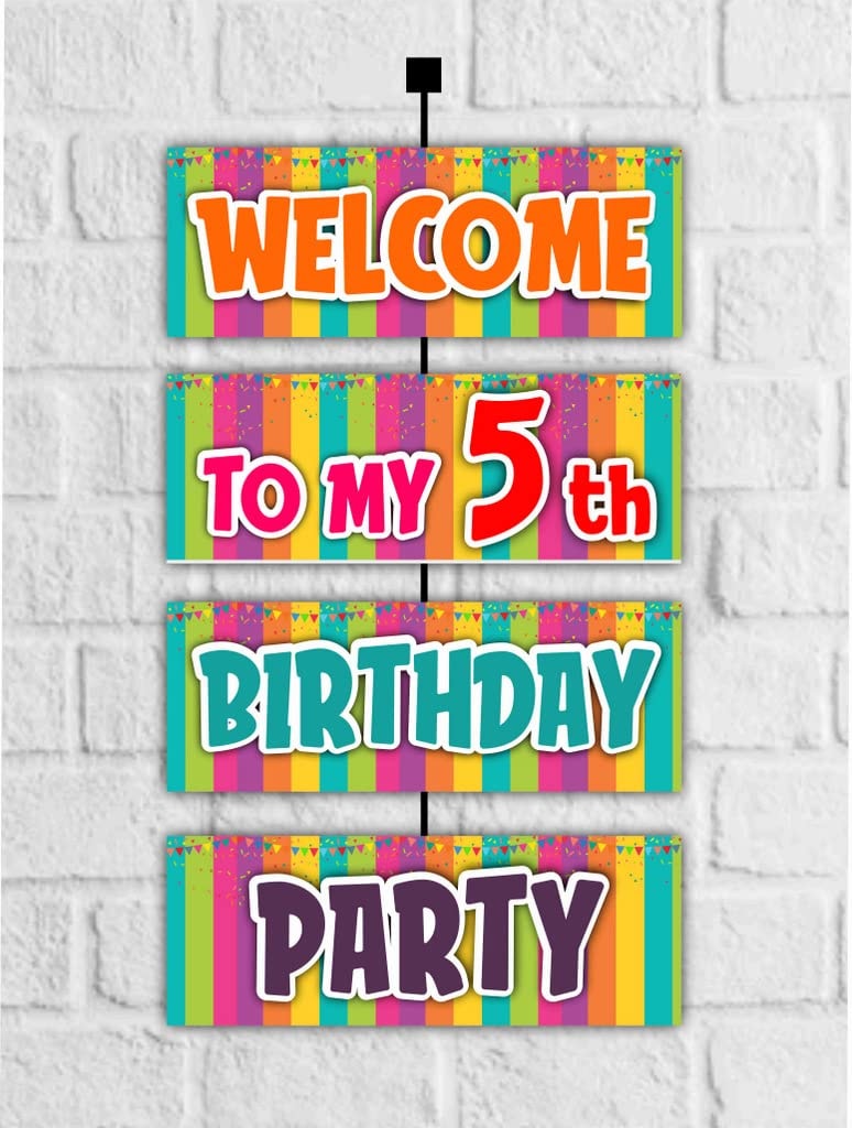 Balloonistics "I Am Five" 5th Birthday Welcome Board 2.3 Feet Cardstock for Indoor & Outdoor Multicolor Party Decoration Backdrop with Ribbon (Welcome Outdoor Board)