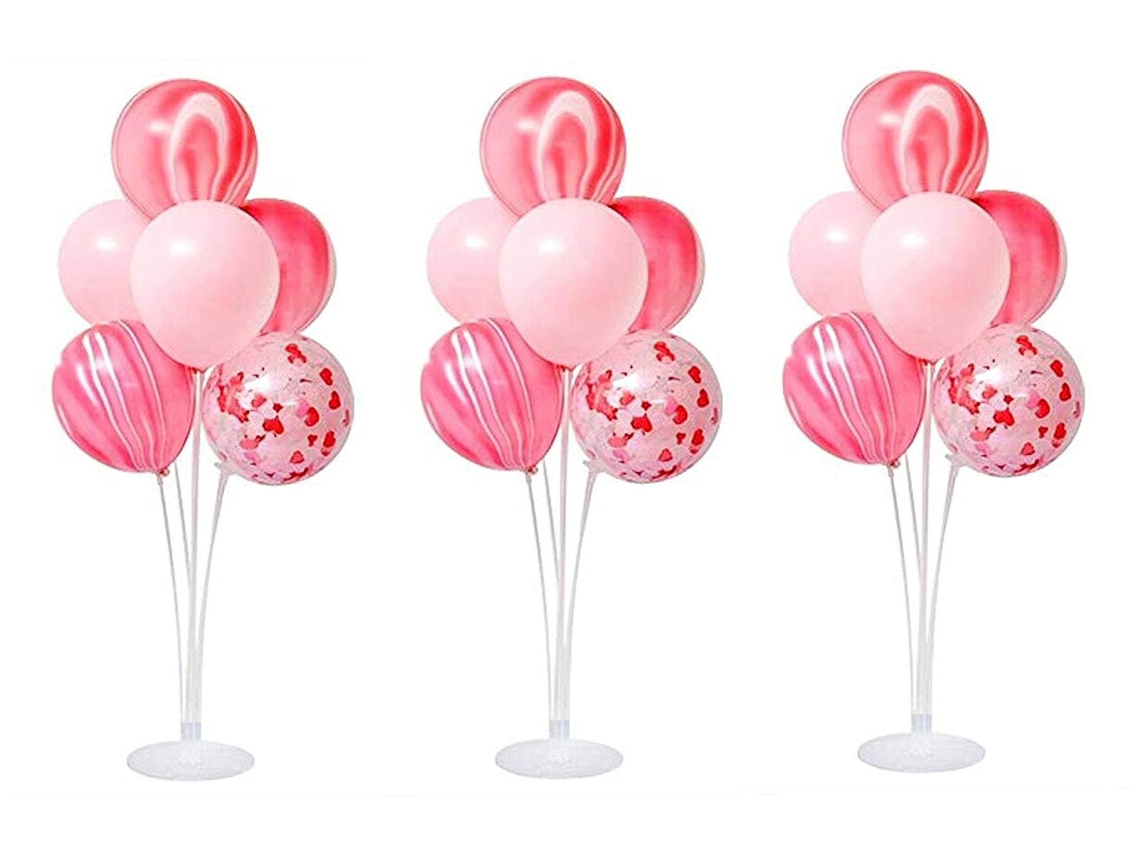 Balloonistics Table Balloon Stand Kit – Clear Desktop Balloon Holders with 21 Sticks, 21 Cups & 3 Bases – Helium-Free Reusable Centrepiece for Birthday, Wedding & Party Decoration (Pack of 3)