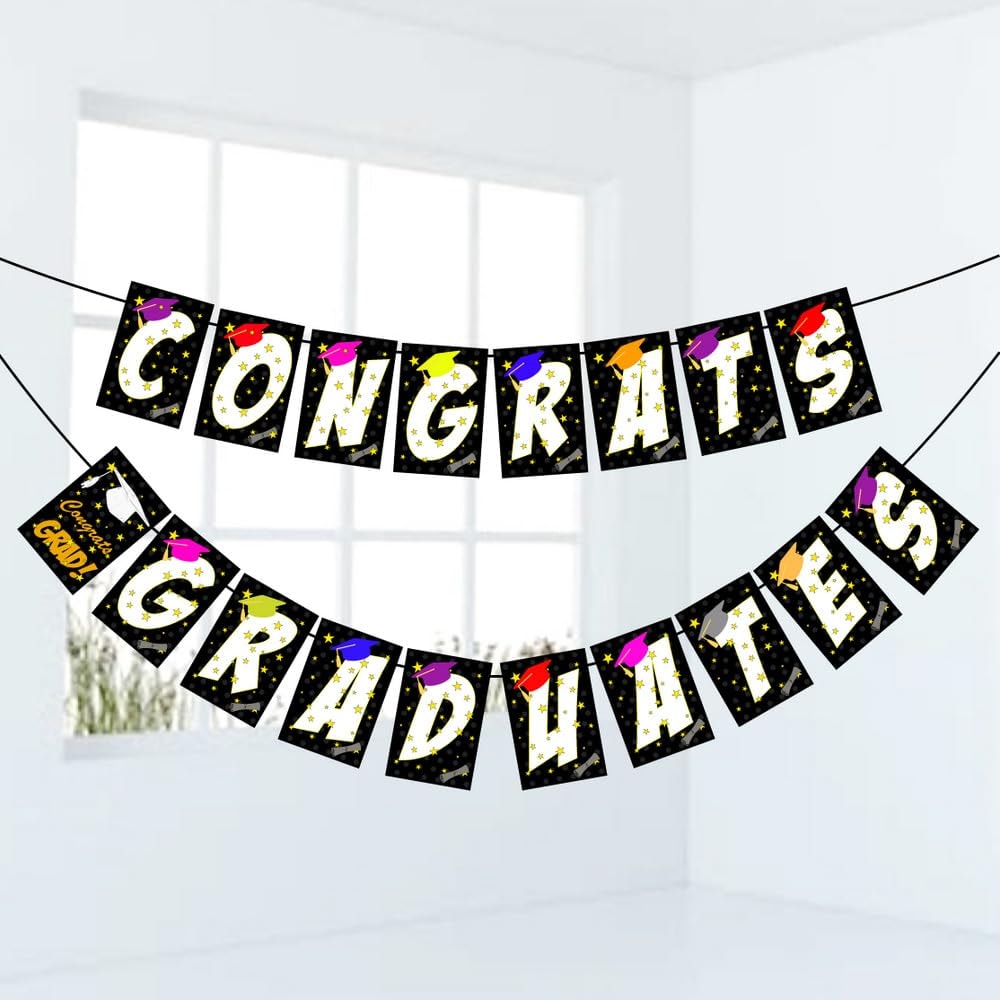 Balloonistics Congrats Graduate Banner - Premium Cardstock Graduation Party Decorations - Multicolor Bunting for Convocation, Commencement, & Graduation Backdrop (Congrats Graduates Banner)