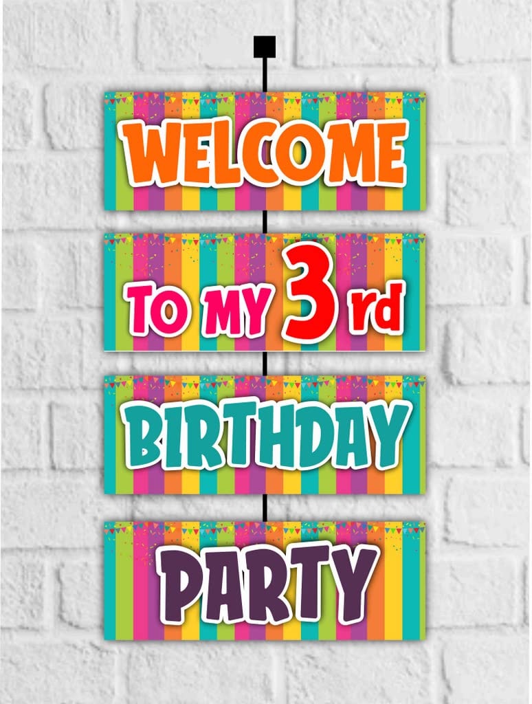Balloonistics "I Am Three" 3rd Birthday Welcome Board 2.3 Feet Cardstock for Indoor & Outdoor Multicolor Party Decoration Backdrop with Ribbon (Welcome Outdoor Board)