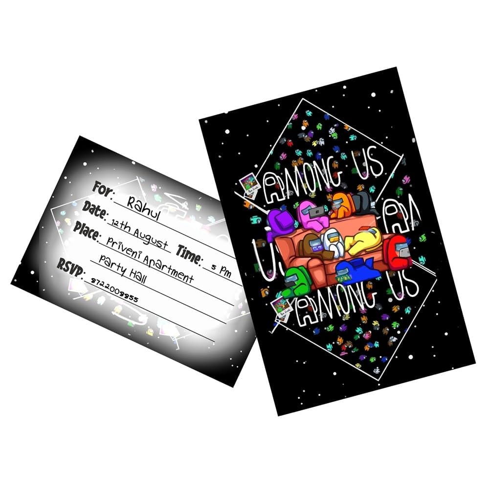 Balloonistics Among Theme Birthday Invitation Cards Double-Sided Premium Cardstock Invites Party Supplies for Birthdays (Invite Cards - Pack of 10)