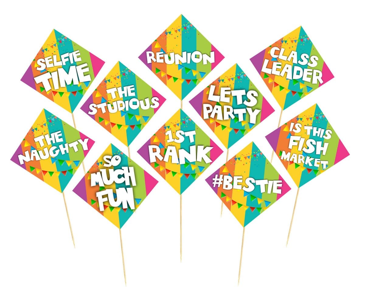 Balloonistics Reunion Theme Photo Booth Props -Premium Cardstock Signs - Family Reunion, School Class & Friends Get-Together Party Supplies - Includes Sturdy Bamboo Sticks,(Photo Props - Pack of 10)