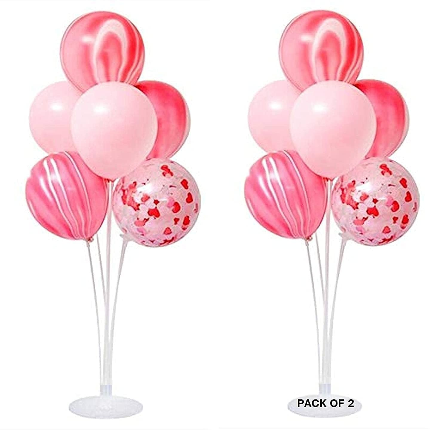Balloonistics Balloon Stand Kit – Pack of 2 Clear Table Desktop Balloon Holders with 7 Sticks, 7 Cups & 1 Base – Reusable Birthday Display Centrepiece