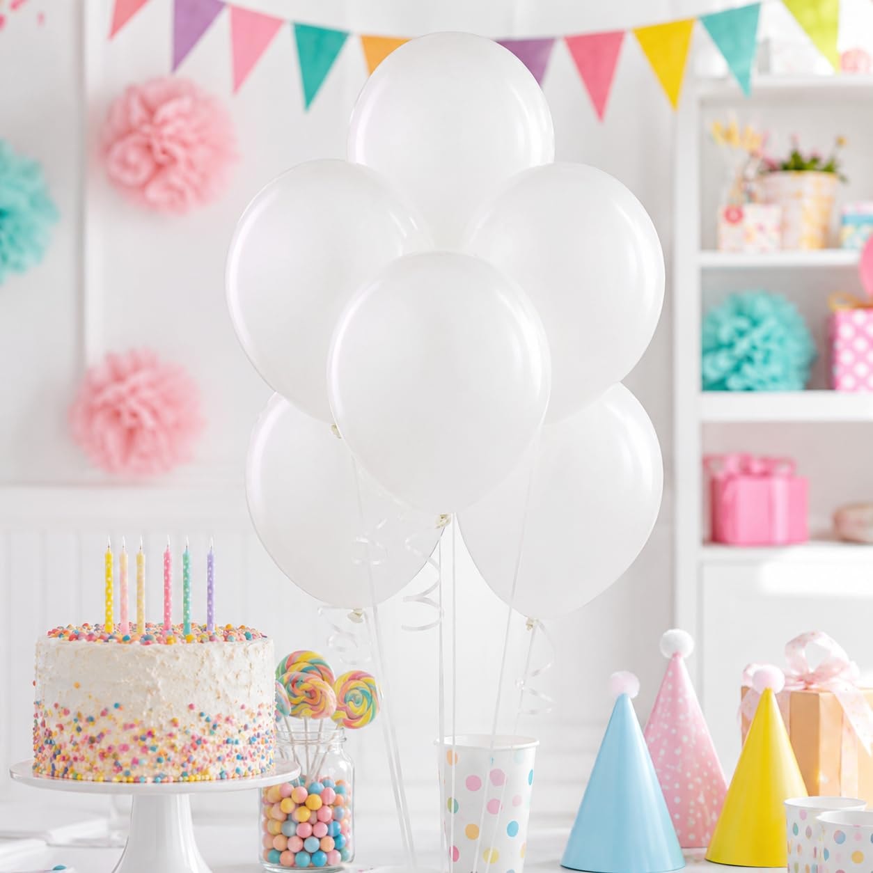 Balloonistics 10 Inch (Pack Of 50) Balloons for Decoration, Decoration for Weddings, Engagement, Baby Shower, 1st Birthday, Anniversary Party, Birthday Party supplies (White)
