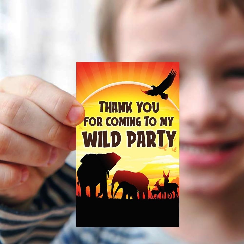 Balloonistics African Safari Theme Thank You Cards – Premium Cardstock Return Gift Tags for Kids’ Jungle & Wild Birthday Party Favours (Pack of 20)