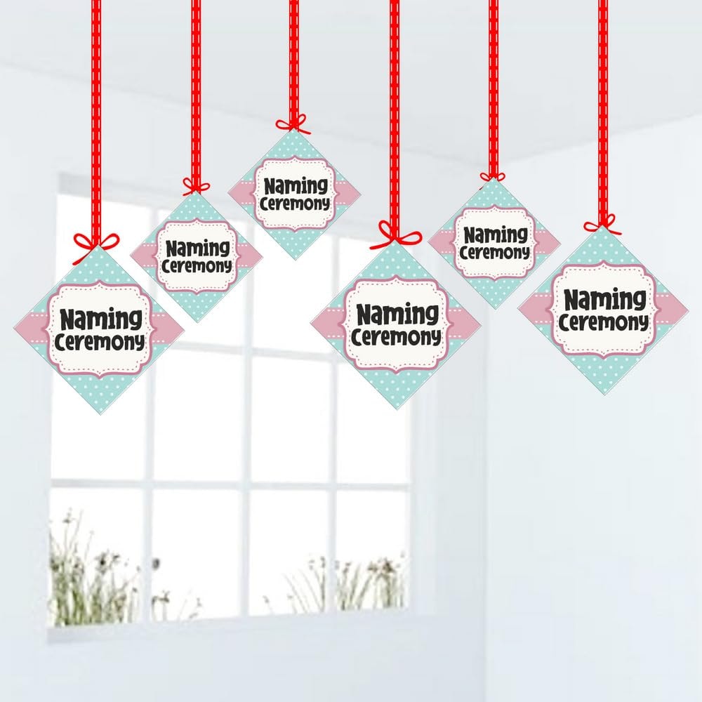 Balloonistics Naming Ceremony Hanging Decorations Double-Sided Cardstock Signs with Ribbons Vibrant Multicolor Indoor & Outdoor Party Supply (Hangings - Pack of 12)