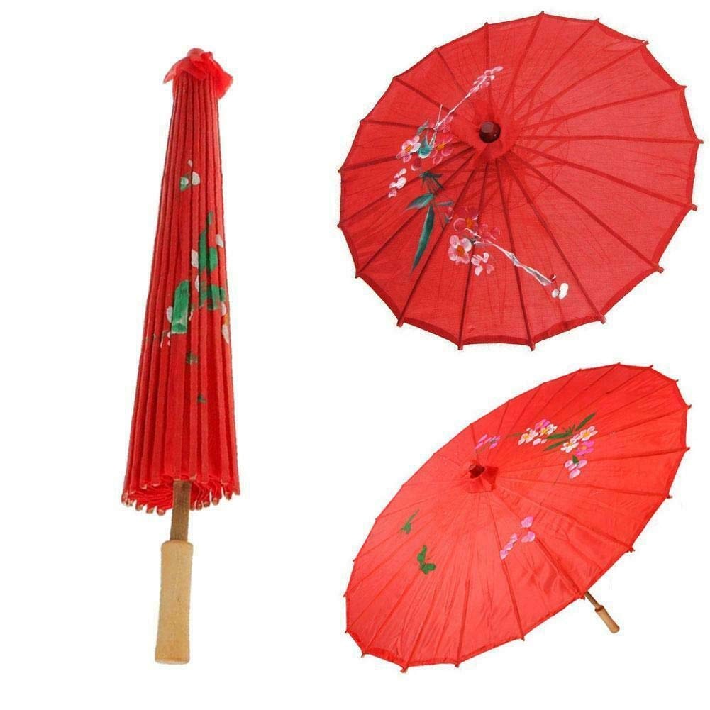 Balloonistics Red Chinese Cloth Floral Umbrella | Traditional Decorative Parasol | Dance Props, Stage Performances, Photo Shoots & Festive Décor