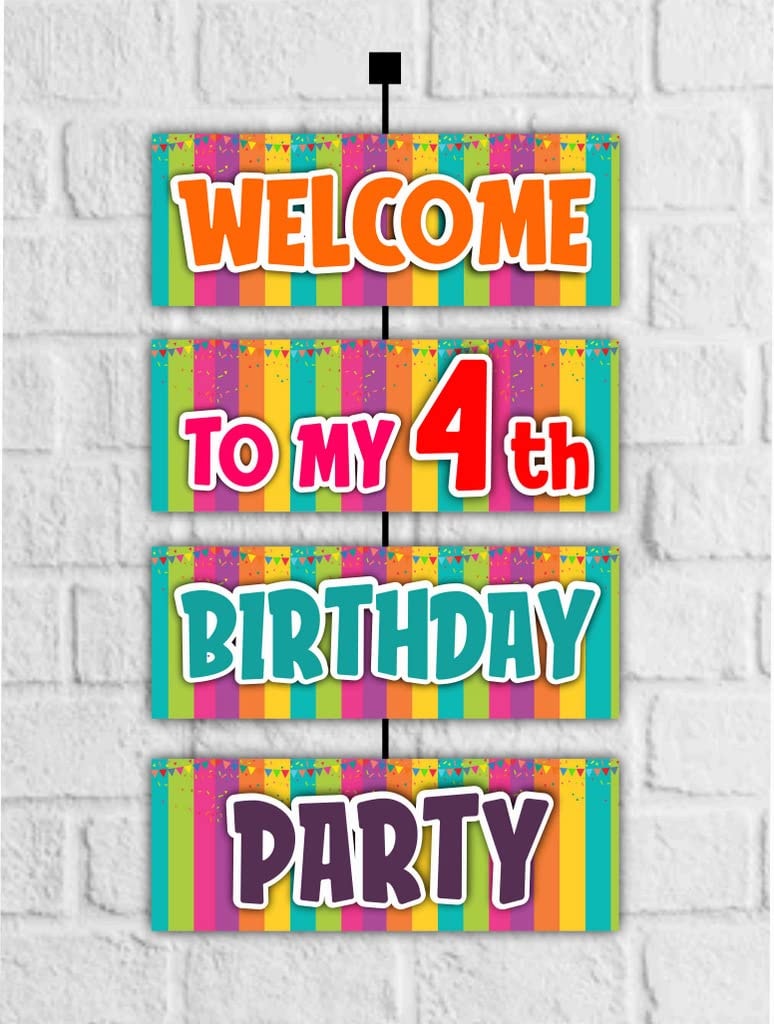 Balloonistics "I Am Four" 4th Birthday Welcome Board 2.3 Feet Cardstock for Indoor & Outdoor Multicolor Party Decoration Backdrop with Ribbon (Welcome Outdoor Board)