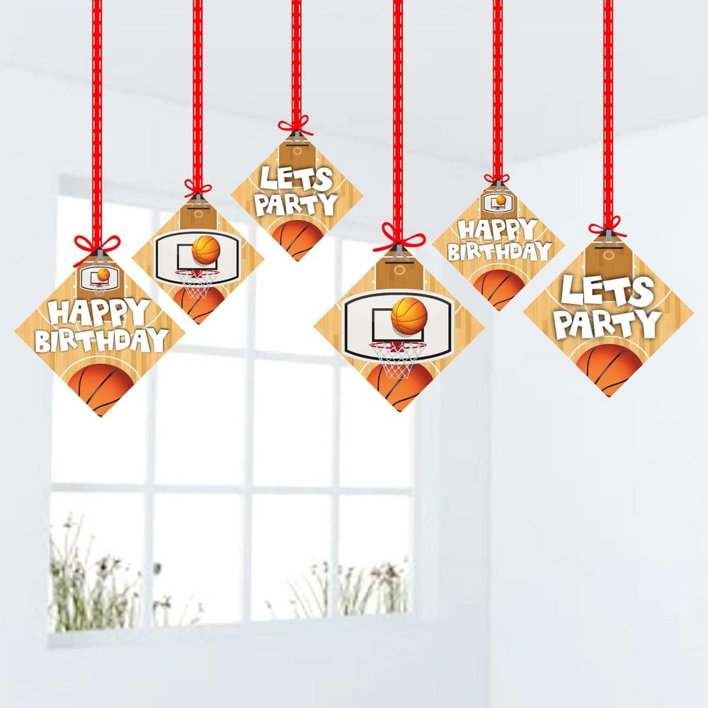 Balloonistics Basketball Theme Birthday Party Hanging Decorations Double-Sided Cardstock Ceiling Swirls Decor with Ribbons Party Supplies for Kids (Hangings - Pack of 12)