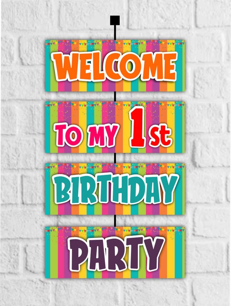 Balloonistics "I Am One" First Birthday Welcome Board 2.3 Feet Cardstock for Indoor & Outdoor Multicolor Birthday Theme Party Decoration with Ribbon (Welcome Outdoor Board)