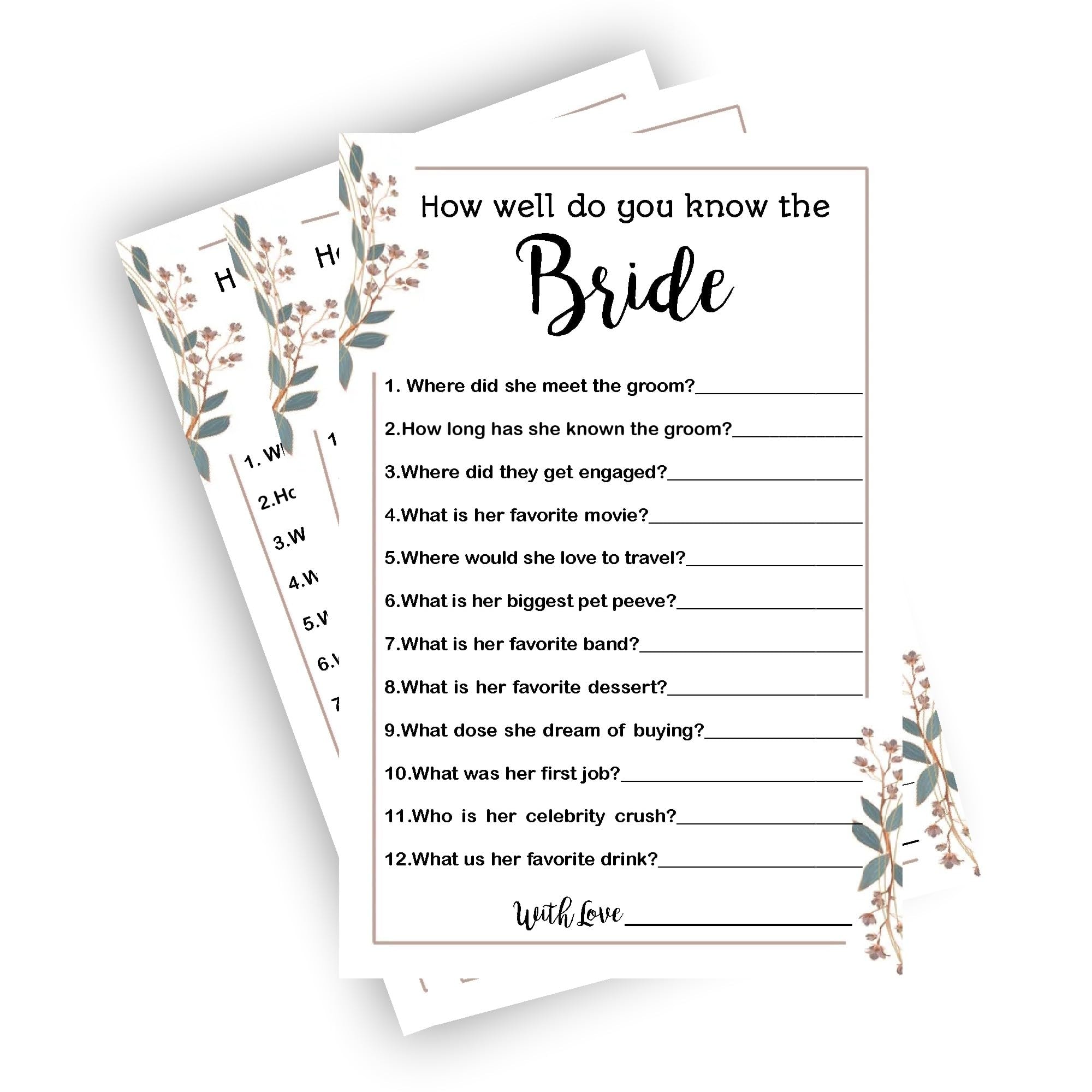 Balloonistics “How Well Do You Know the Bride?” Game Cards – Pack of 10 – Fun Interactive Bridal Shower & Bachelorette Party Activity – Premium Floral Cardstock