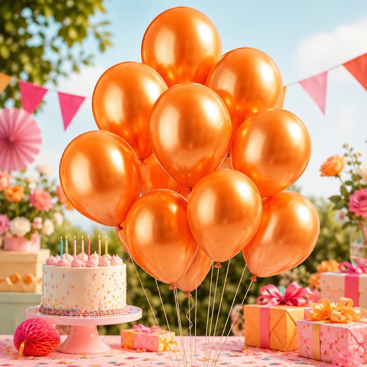 Balloonistics 10 Inch HD Metallic Shiny Balloons for Birthday Decoration, Decoration for Weddings, Engagement, Baby Shower, 1st Birthday, Anniversary, Birthday Party (Pack Of 50) (Orange)