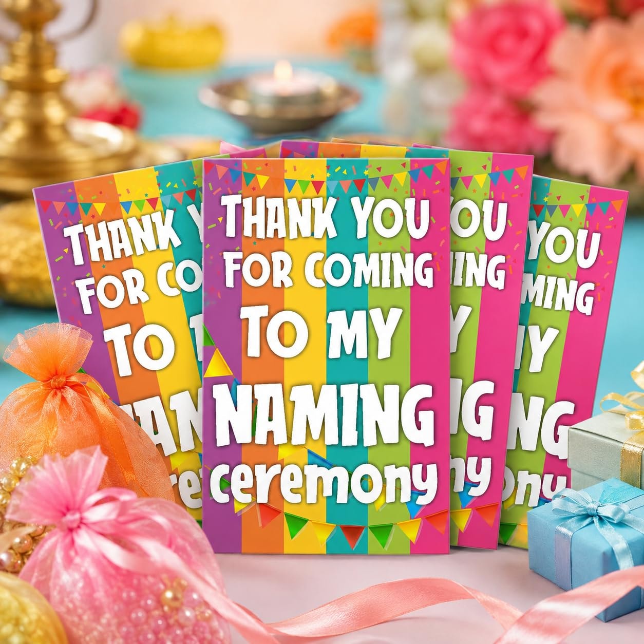 Balloonistics Naming Ceremony Thank You Cards Premium Cardstock Return Gift Tags Elegant Multicolor Gratitude Notes for Name Reveal (Thank you Cards - Pack of 20)