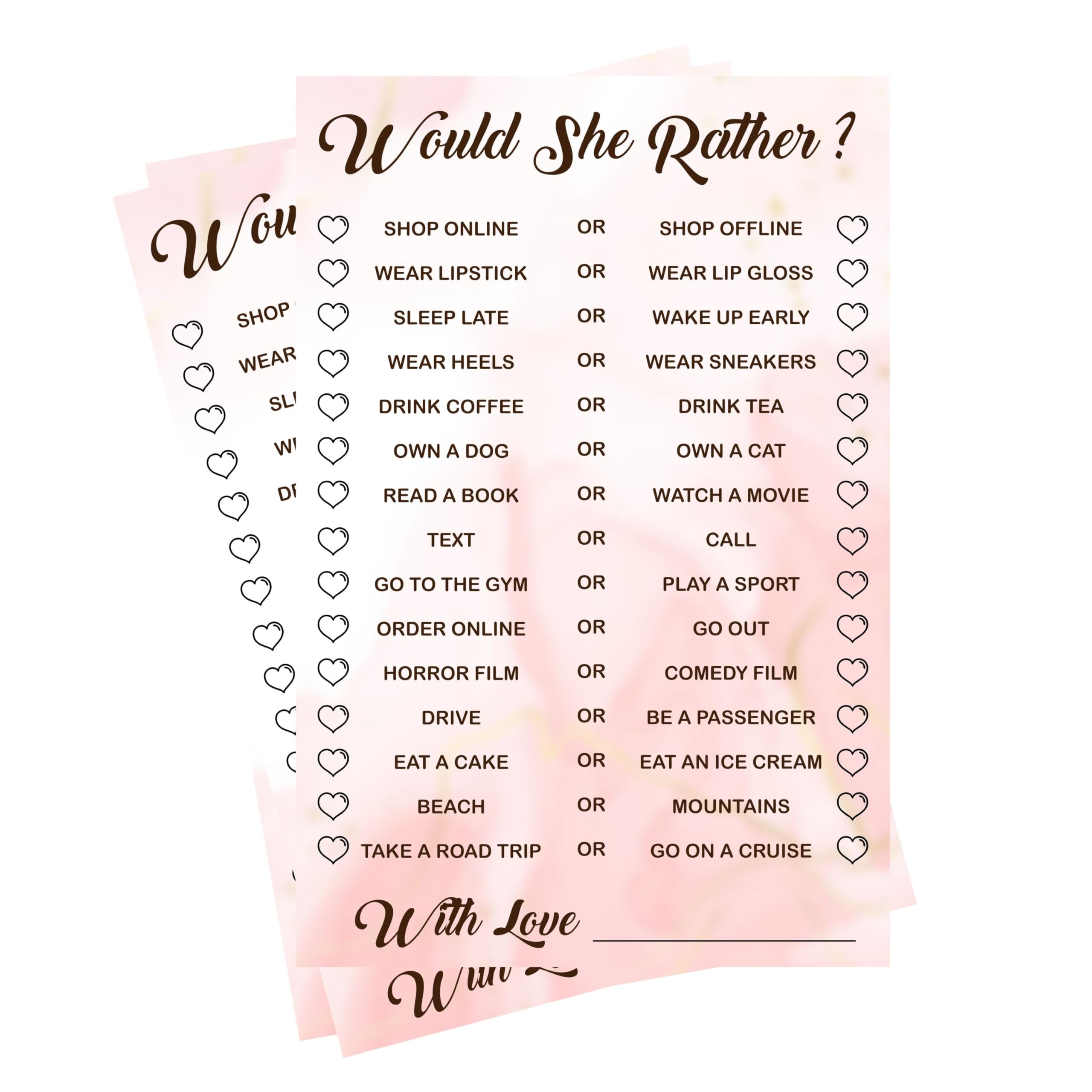 Balloonistics “Would She Rather?” Bridal Shower Game Cards – Pack of 10 – Elegant Pink & Gold Activity Cards for Hen Parties, Weddings & Bachelorette Celebrations – Premium Cardstock