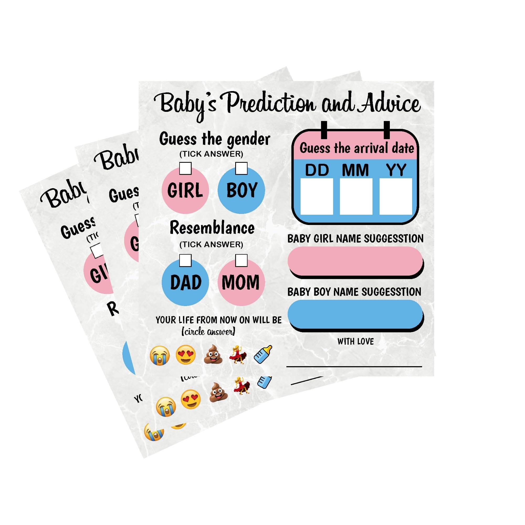 Balloonistics Baby Shower Activity Cards – Pack of 20 – Baby Predictions, Advice & Name Suggestions – Premium 4x4 Inch Cardstock for Friends & Family