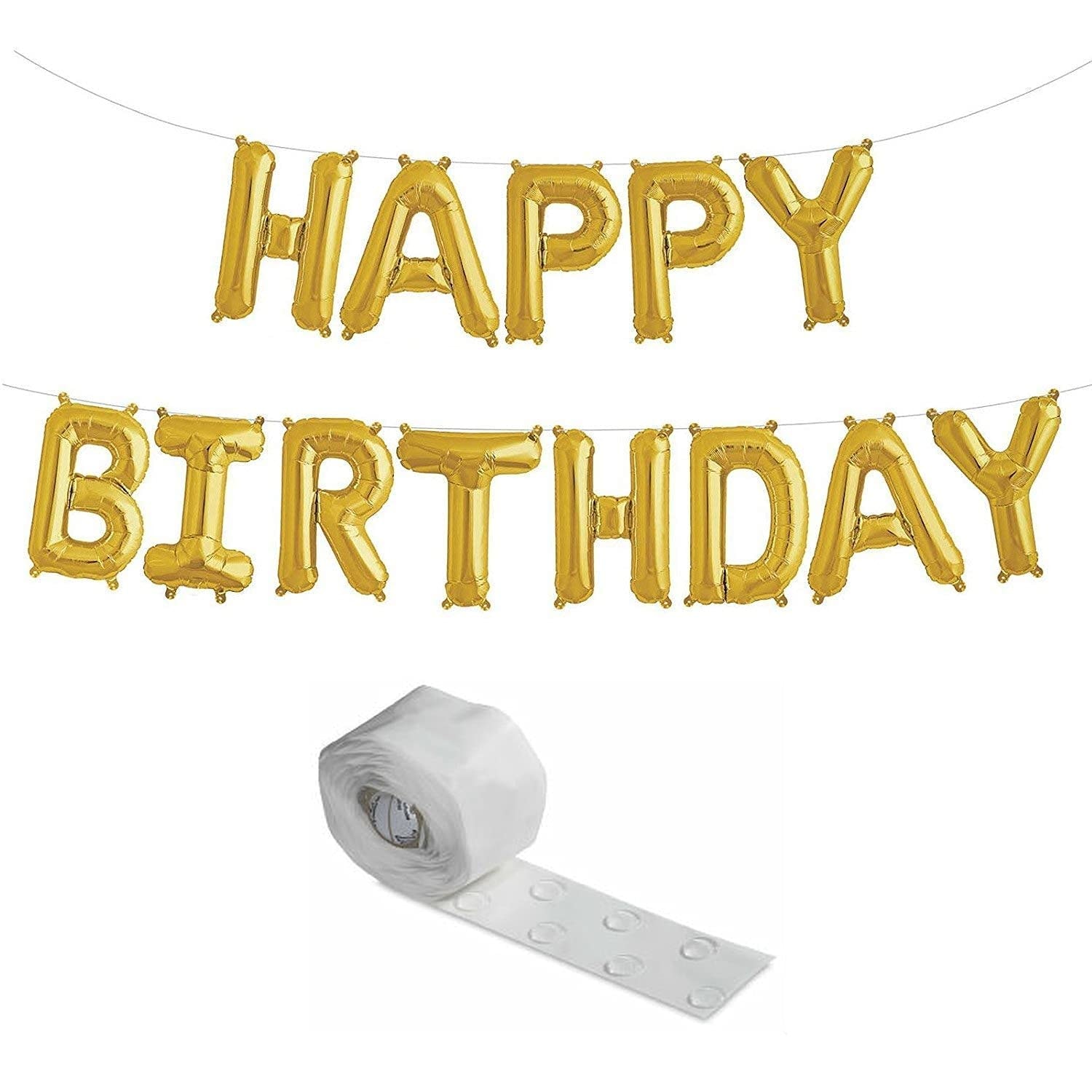 Balloonistics Happy Birthday Gold Foil Balloon Decoration Kit – Includes 1 Happy Birthday Foil Balloon & 100 Balloon Glue Dots for Birthday Party Decoration