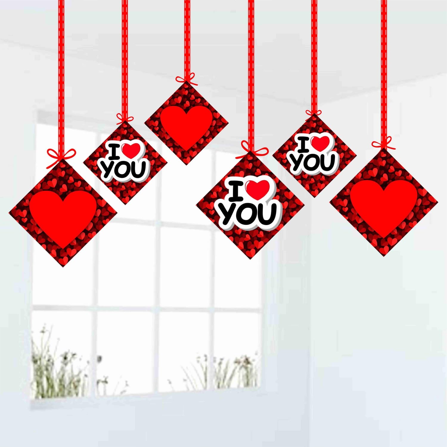 Balloonistics I Love You Valentines Day Hanging Decorations - 12-Piece Heart & "I ❤️ YOU" Cardstock Bunting - Romantic Anniversary, Wedding, Proposal & Love-Themed Party Decor (Includes Ribbon)