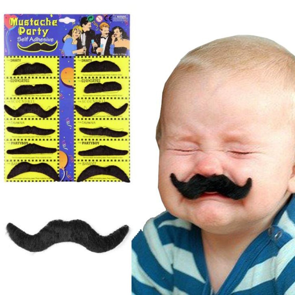Balloonistics 12-Piece Self-Adhesive Fake Moustache Set – Assorted Handlebar, Mexican & Smarty Styles for Photo Booth, Fancy Dress, Masquerade & Party Fun (Pack of 12)