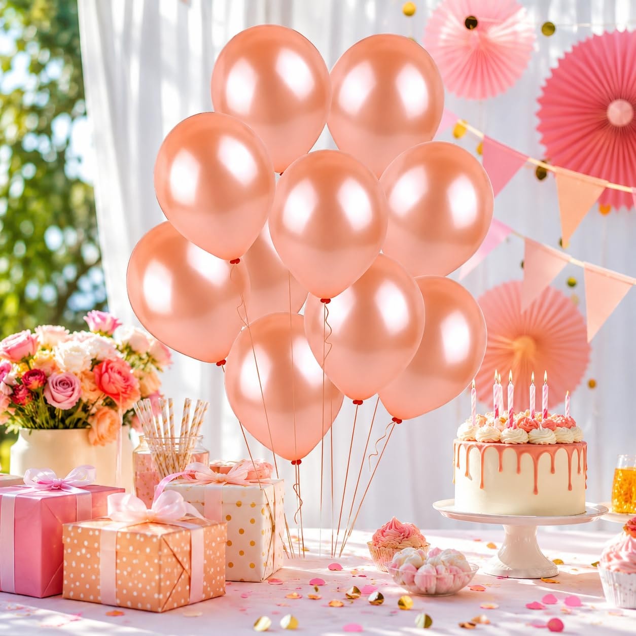 Balloonistics 10 Inch HD Metallic Shiny Balloons for Birthday Decoration, Decoration for Weddings, Engagement, Baby Shower, 1st Birthday, Anniversary, Birthday Party (Pack Of 50) (Peach)