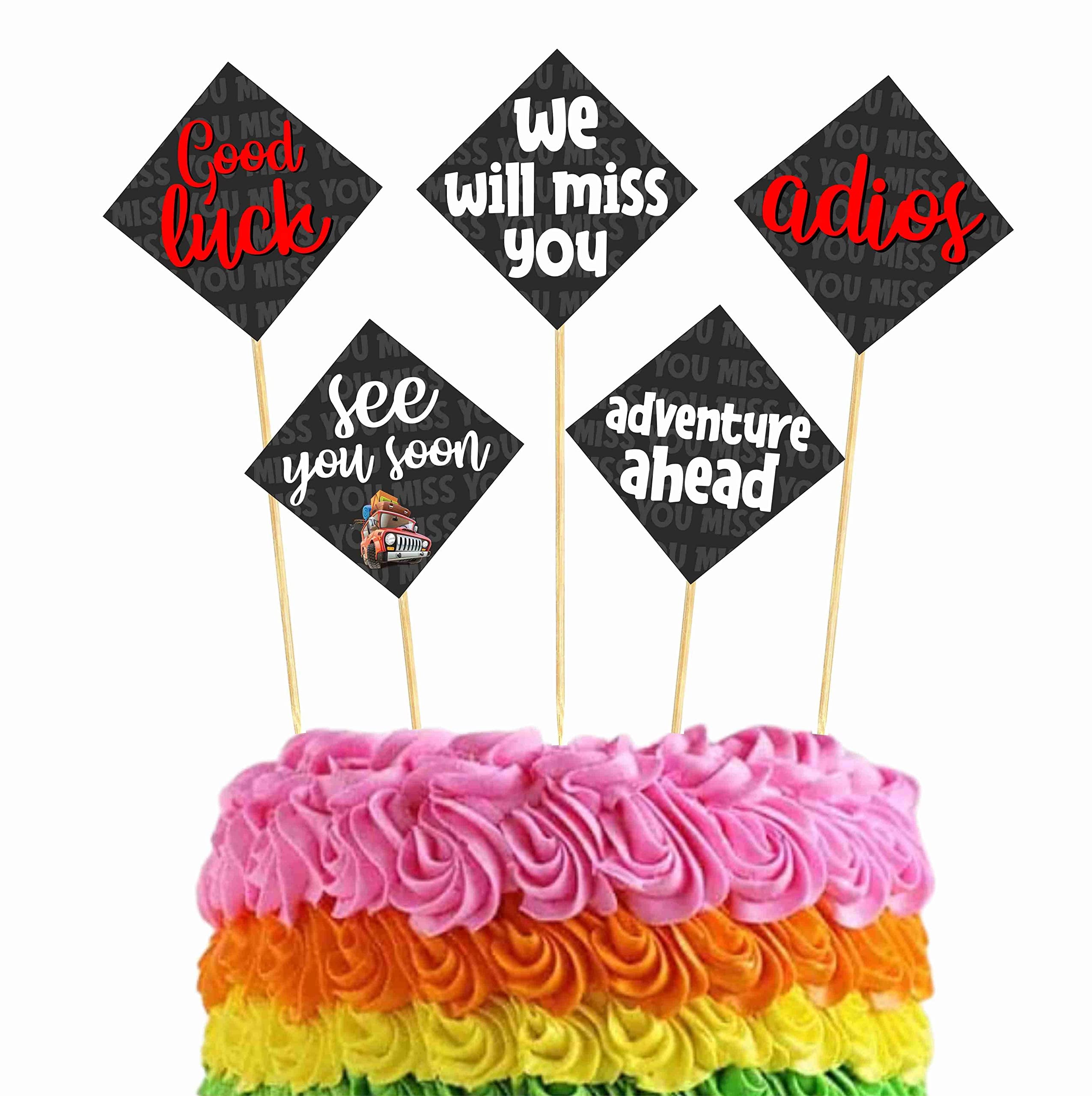 Balloonistics We Will Miss You Cake Topper - Premium Cardstock Toppers with Bamboo Sticks - Elegant Farewell, Retirement & Going Away Party Dessert Decor - (Cake Topper - Pack of 10)