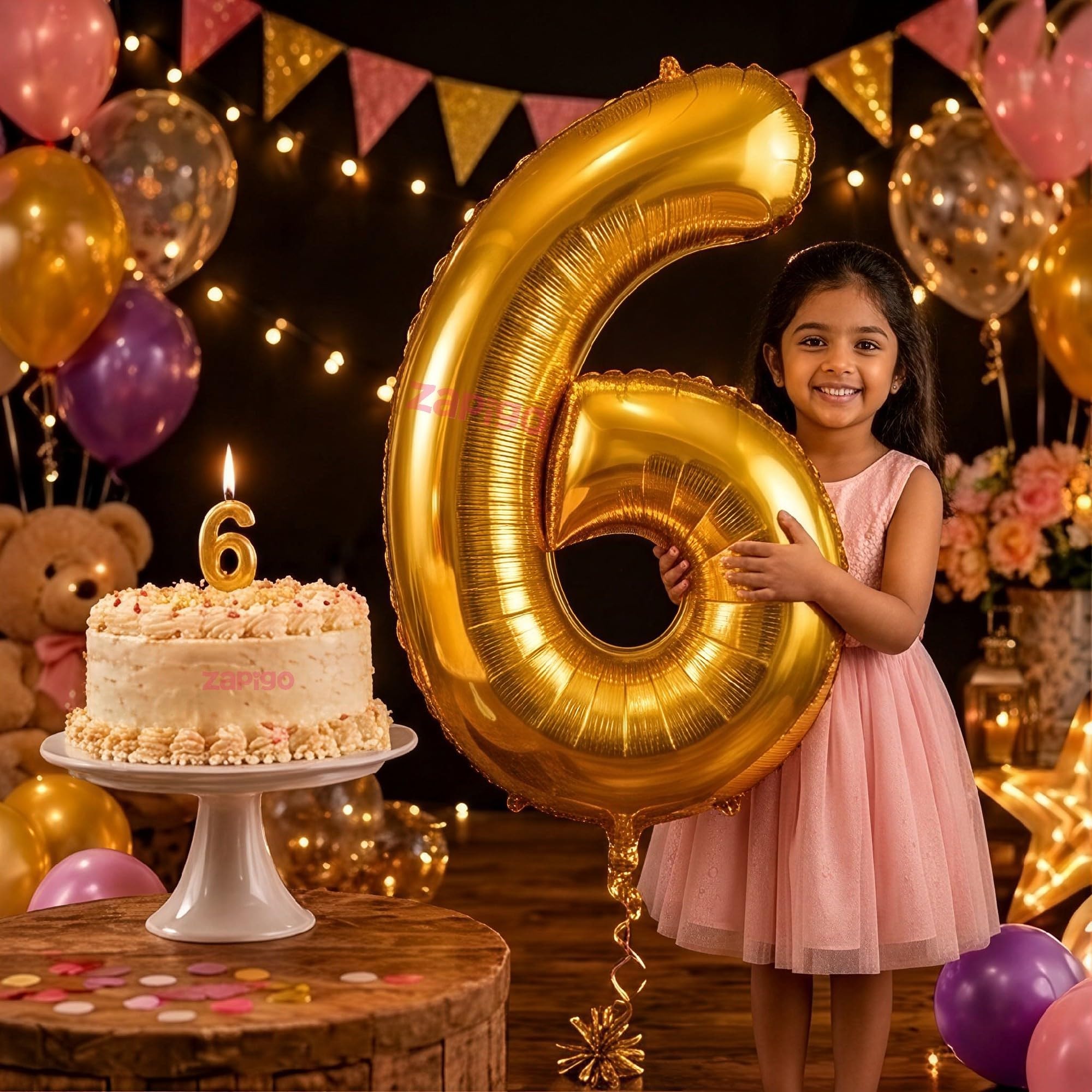 Balloonistics Gold 40-Inch Foil Number 6 Balloon with Matching Number Candle - Combo Set for 6th Birthday, Anniversary, Milestone Party Decoration, Photo Booth Backdrop