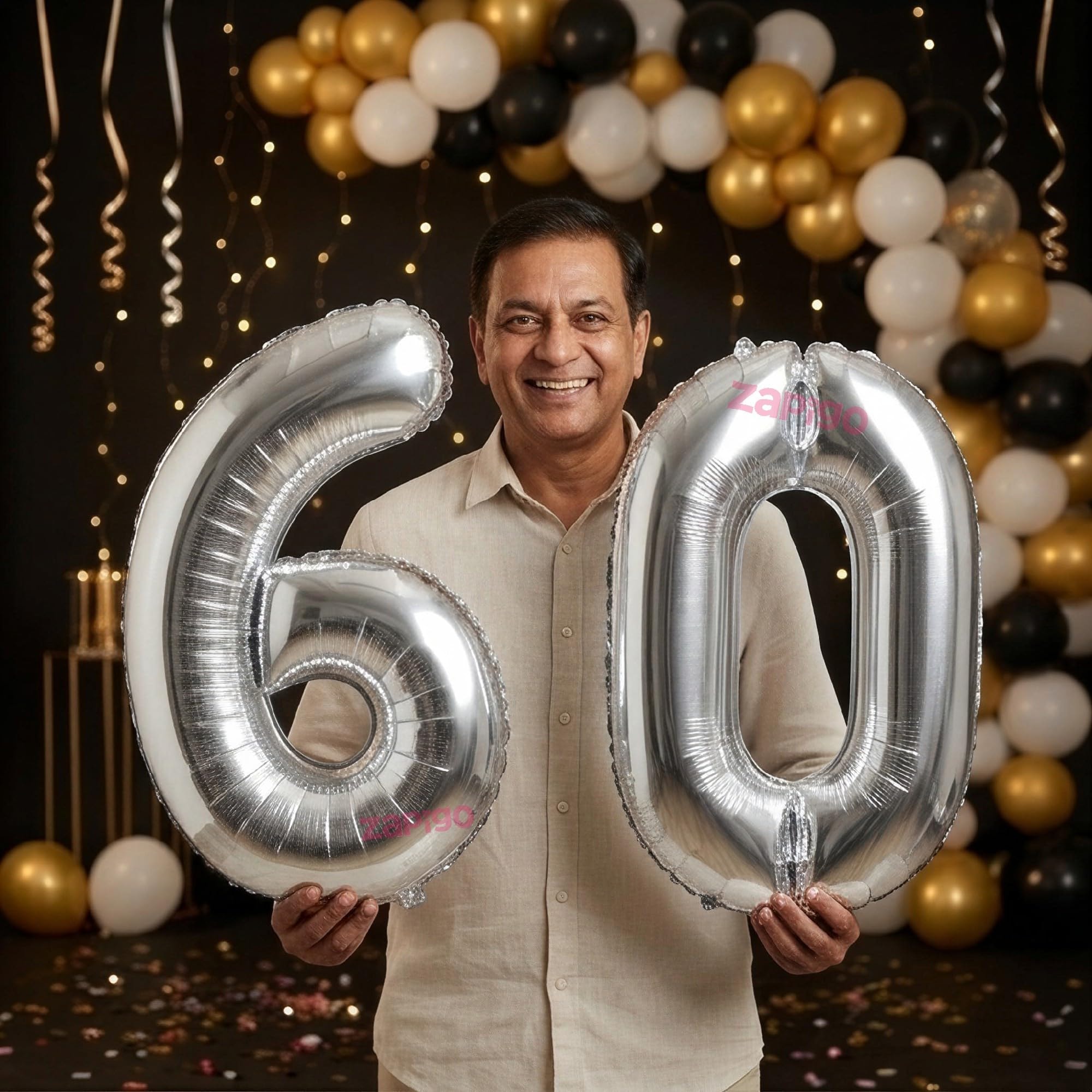 Balloonistics Silver 40-Inch Foil Number 60 Balloon - Helium or Air Fill for 60th Birthday, Anniversary, Retirement Party Decoration, Photo Booth Backdrop, Cake Table Decor