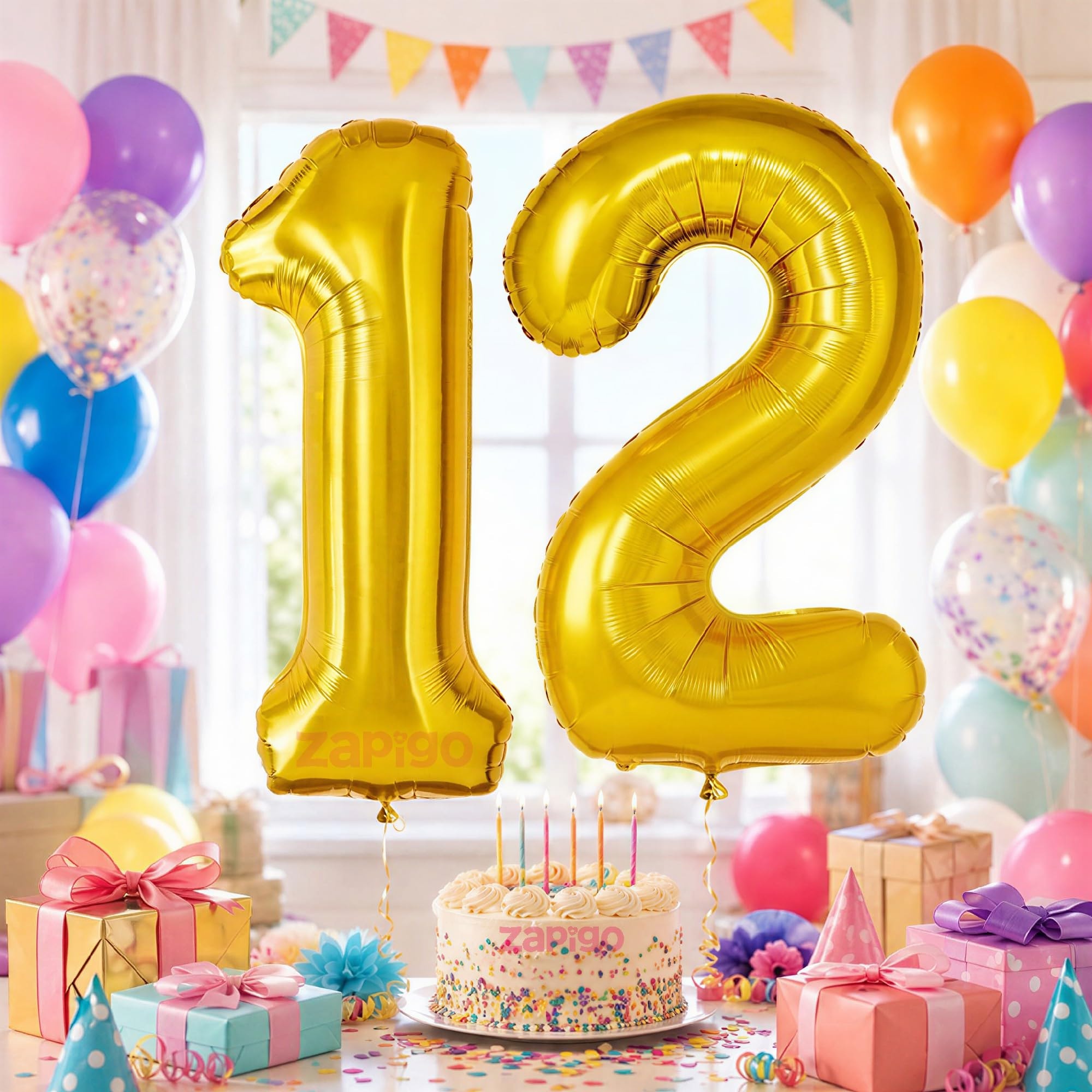 Balloonisctics Gold Balloon Number for Party Decoration Choose Numbers Make Your Own Custom Numbers for Party with 16 inch Golden Color Foil Numbers (Number 12)