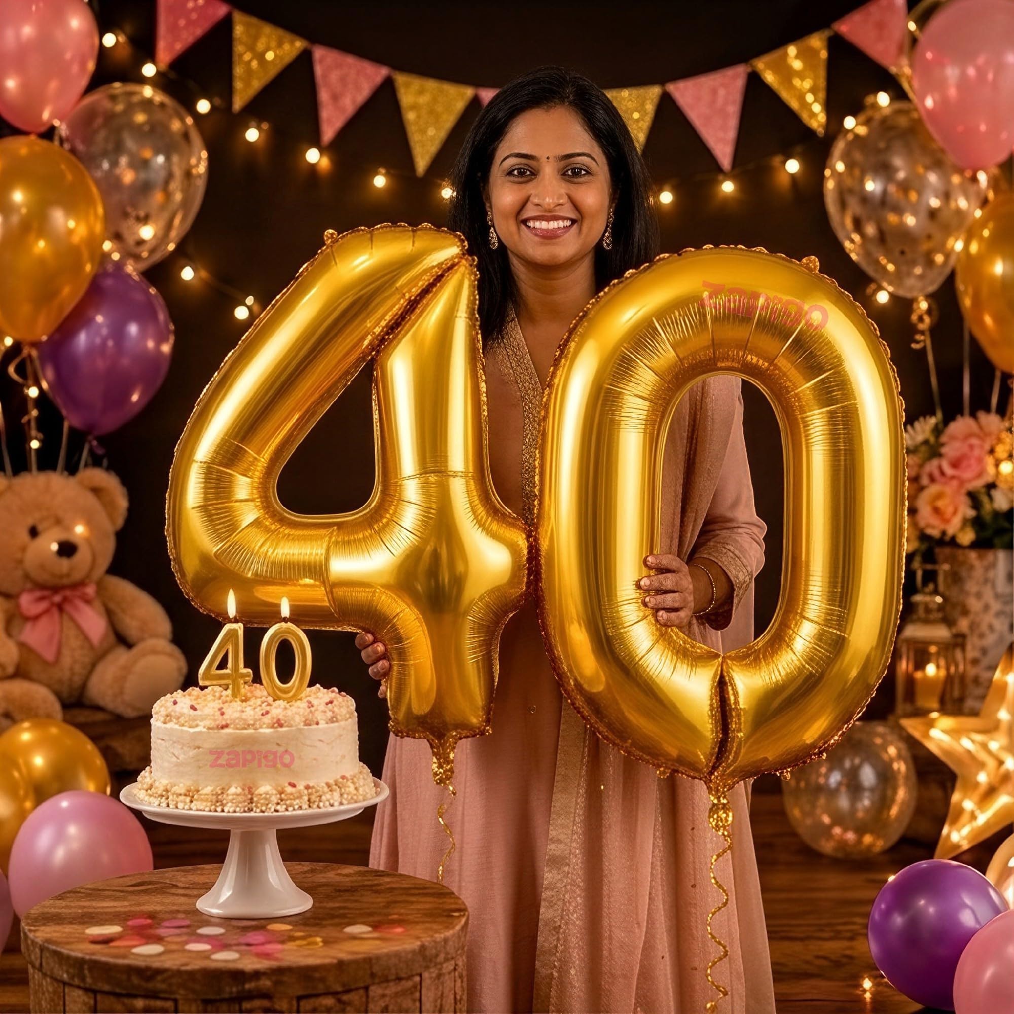 Balloonistics Gold 40-Inch Foil Number 40 Balloon with Matching Number Candle - Combo Set for 40th Birthday, Anniversary, Party Decoration, Photo Booth Backdrop, Cake Table Decor