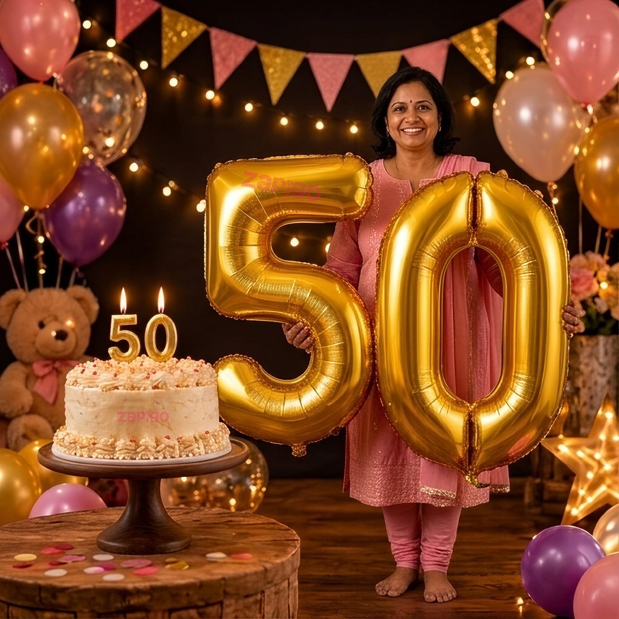 Balloonistics Gold 40-Inch Foil Number 50 Balloon with Matching Number Candle - Combo Set for 50th Birthday, Anniversary, Party Decoration, Photo Booth Backdrop, Cake Table Decor